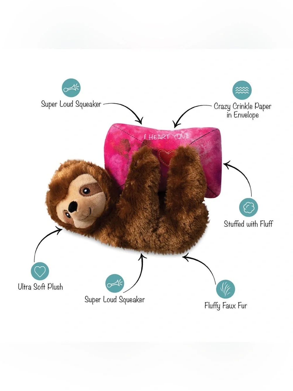 NEW Fringe Studio “You’ve Got Sloth” Plush Dog Toy Squeaker Crinkle Valentine